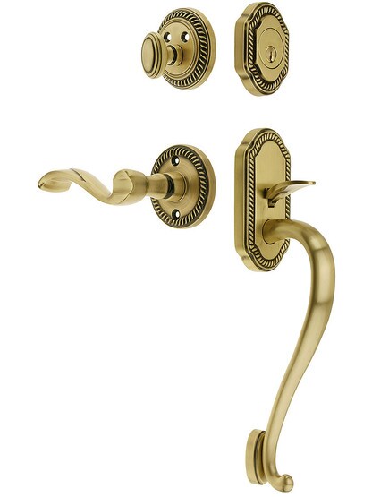 Newport Entry Lock Set in Antique Brass Finish with Right-Handed Portofino Lever and